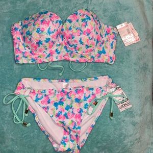 NWT BONGO Junior’s/Women’s Bikini XL back lace up Top and M Bottom